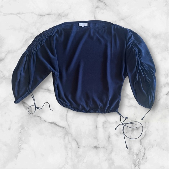 Alexis Silk Black Blouse with Elegant Design sleeve design with ruching detail M - Picture 2 of 8